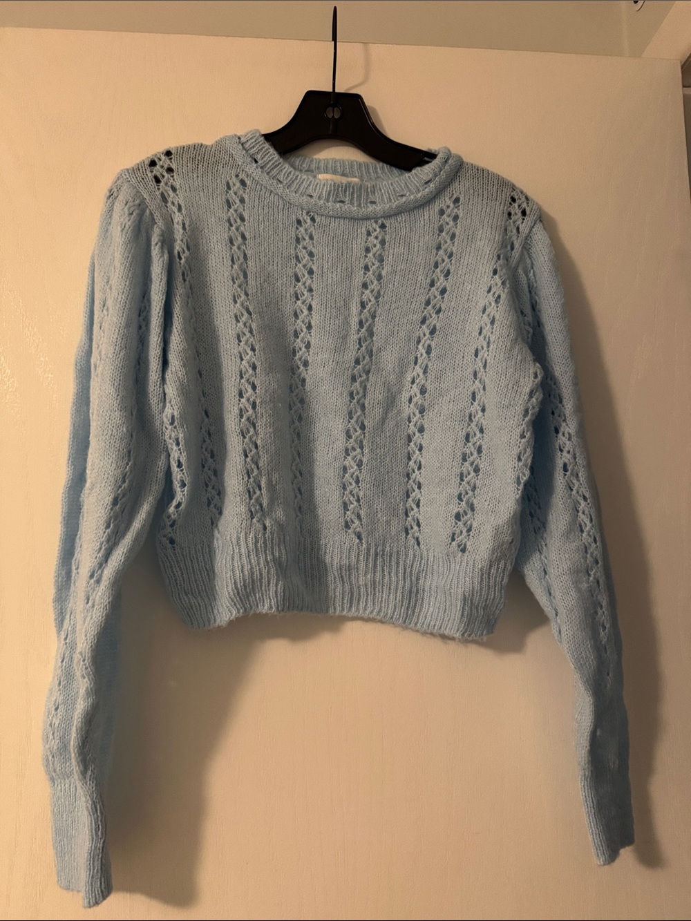 Topshop Pale Blue Open-Stitch Crewneck Sweater